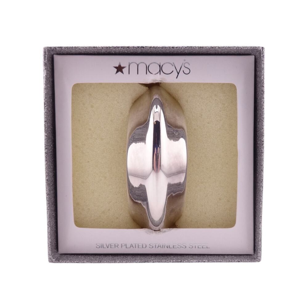 Macy's Silver Plated Stainless Steel Hinged Bangle Bracelet NIB